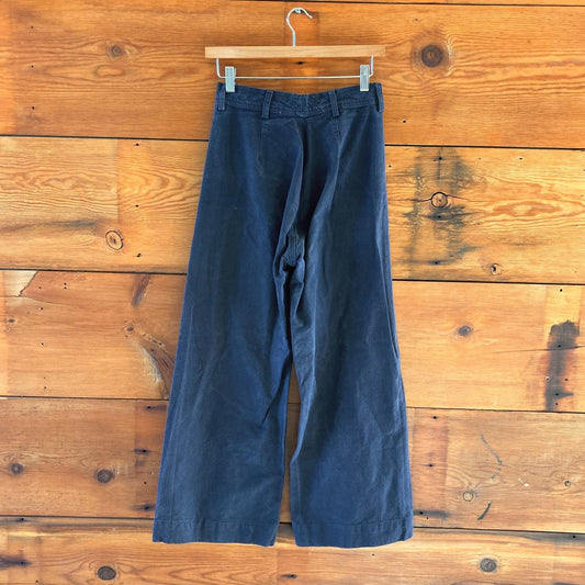 S - Jesse Kamm Navy Cotton Canvas Waxed Wide Leg High Waist Pants 0117JK