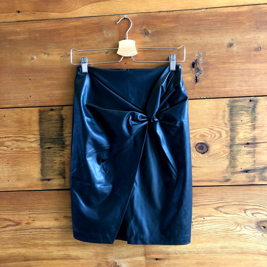 2 - Bebe Black Faux Leather Knot Detail Stretch Fit Pencil Skirt NEW 0929JM