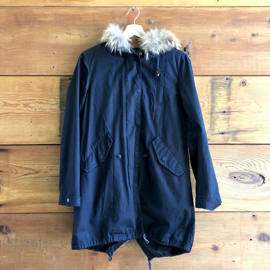 F Japan / S-M US - Bulle De Savon Black Anorak Hooded Fur Time Jacket 0307CH