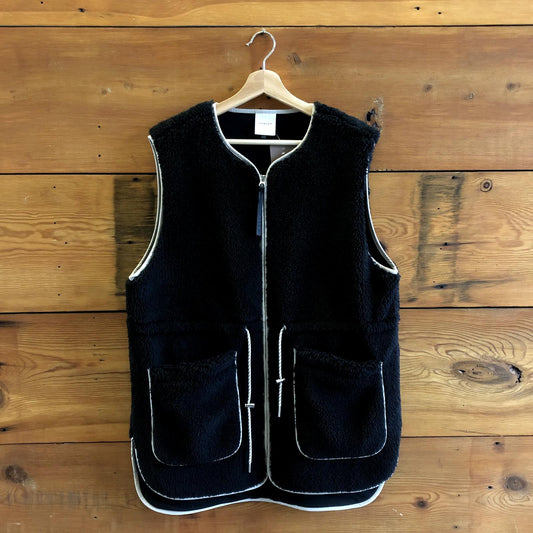 M - Varley Black Soft & Cozy Zip Up Collarless Long Fleece Vest Jacket 1011SC