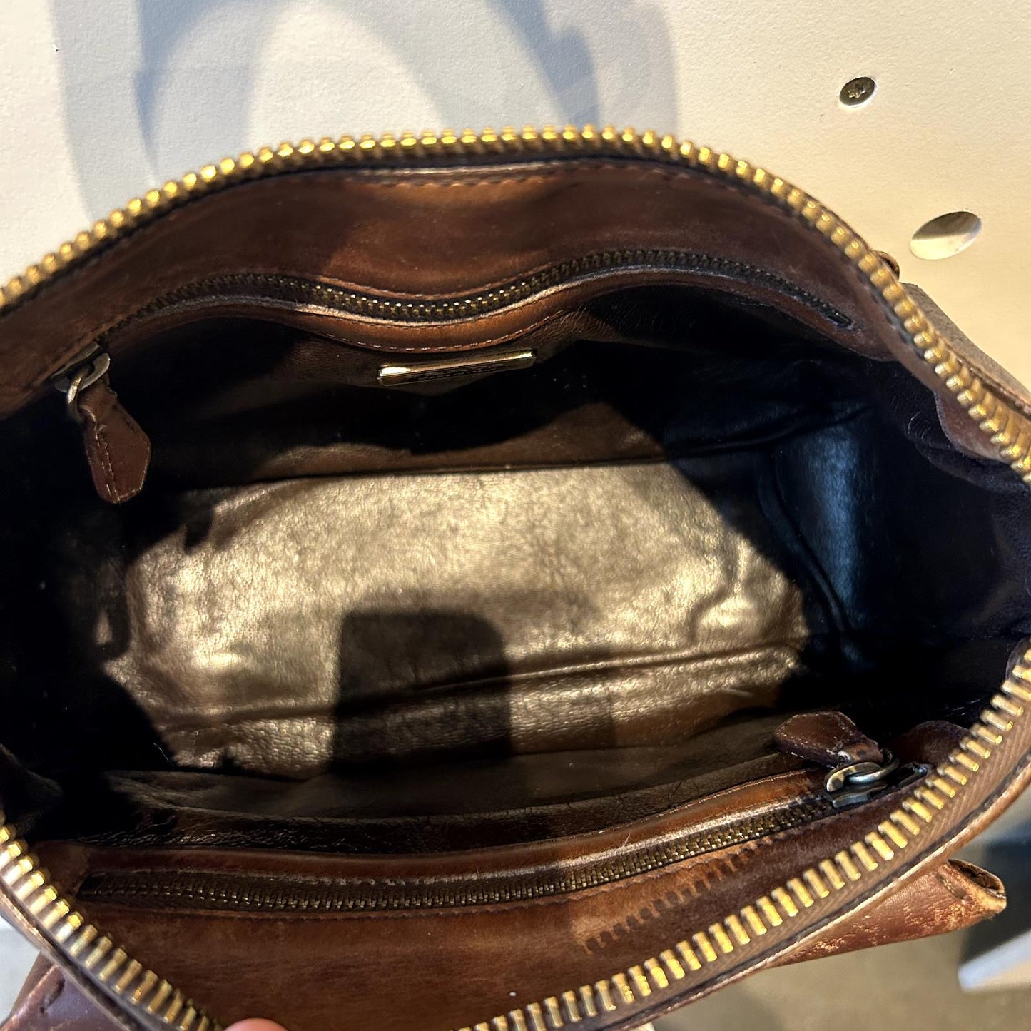 Prada Brown Distressed Leather Top Zip Vintage Shoulder Bag Purse 1202KA
