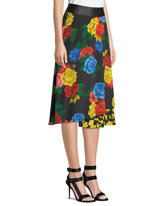 2 - Alice + Olivia $220 Black Mixed Floral Print Nanette Silk Skirt 0425GN