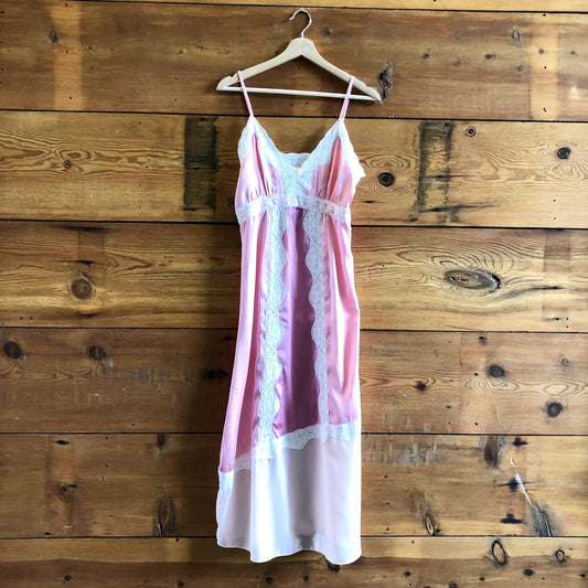 8 - Love Shack Fancy $285 Pink Silky Lace Detail Josette Midi Slip Dress 1011SC