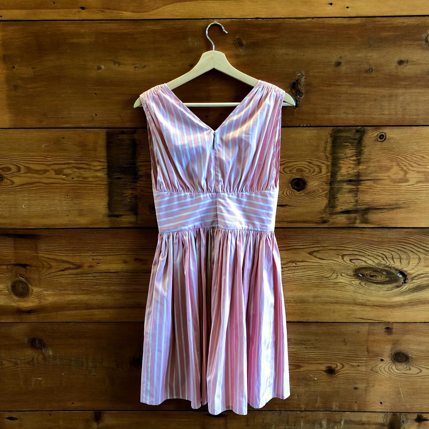 38 / L - MSGM Pink White Striped NEW $460 Smocked Sleeveless Dress 1118SM