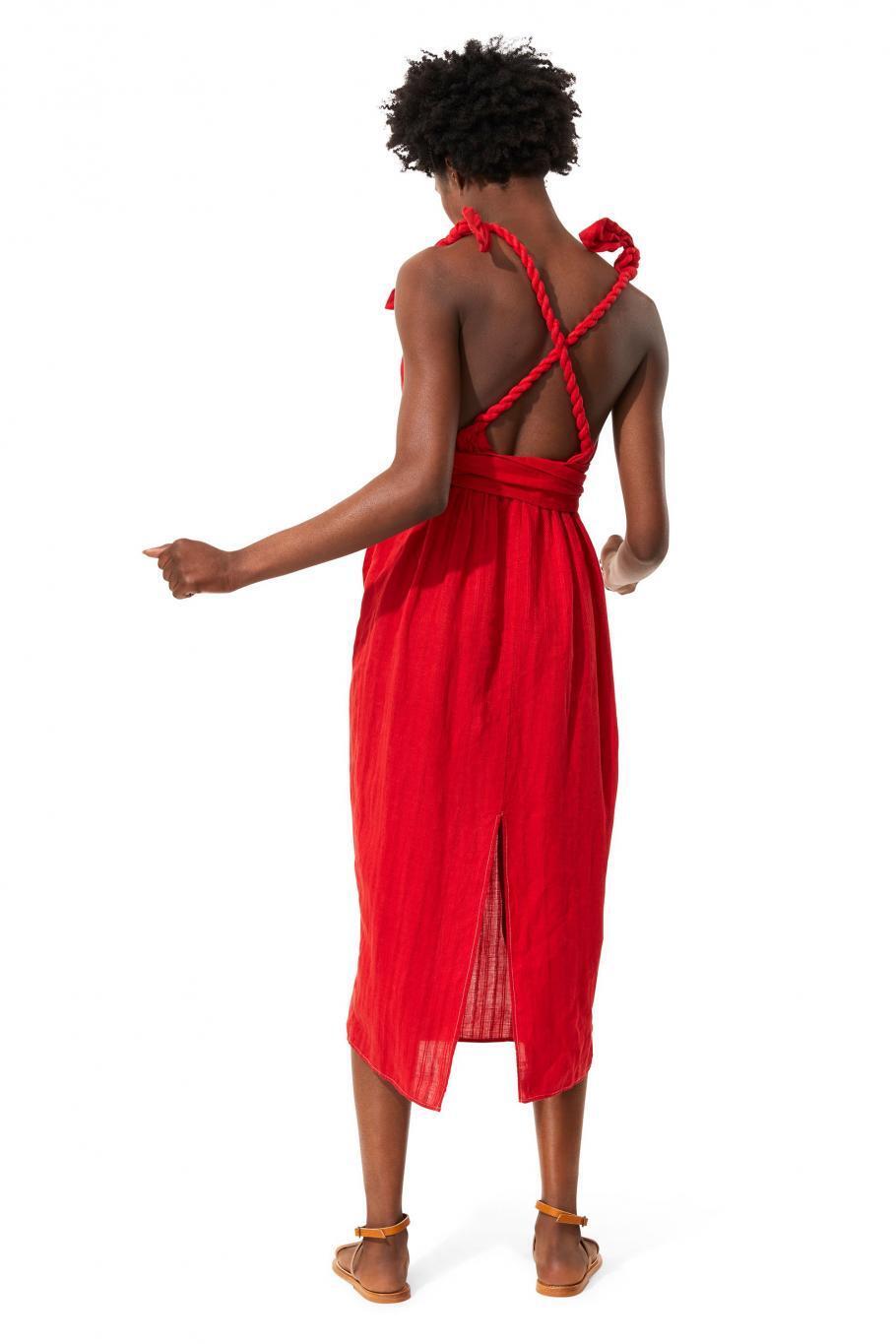 XL - Mara Hoffman Calypso Red NEW Braided Strap Plunge Neck Maxi Dress 1118SM