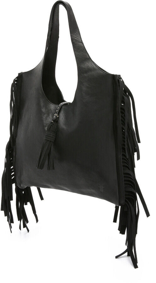 Frye $598 Black Leather Farrah Fringe Large Hobo Tote Bag 1216JB