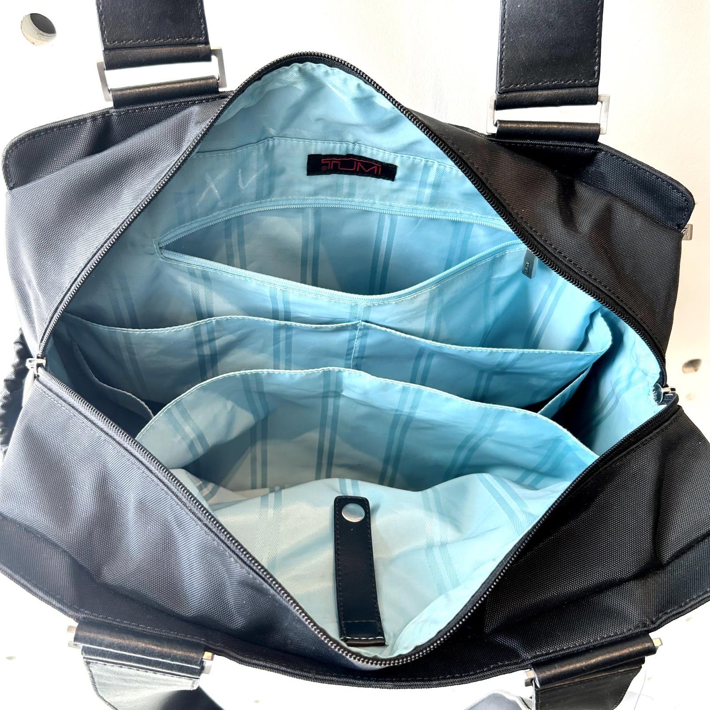 Tumi Black Leather Trim & Handle Top Zip Nylon Medium Shoulder Bag 1107SS