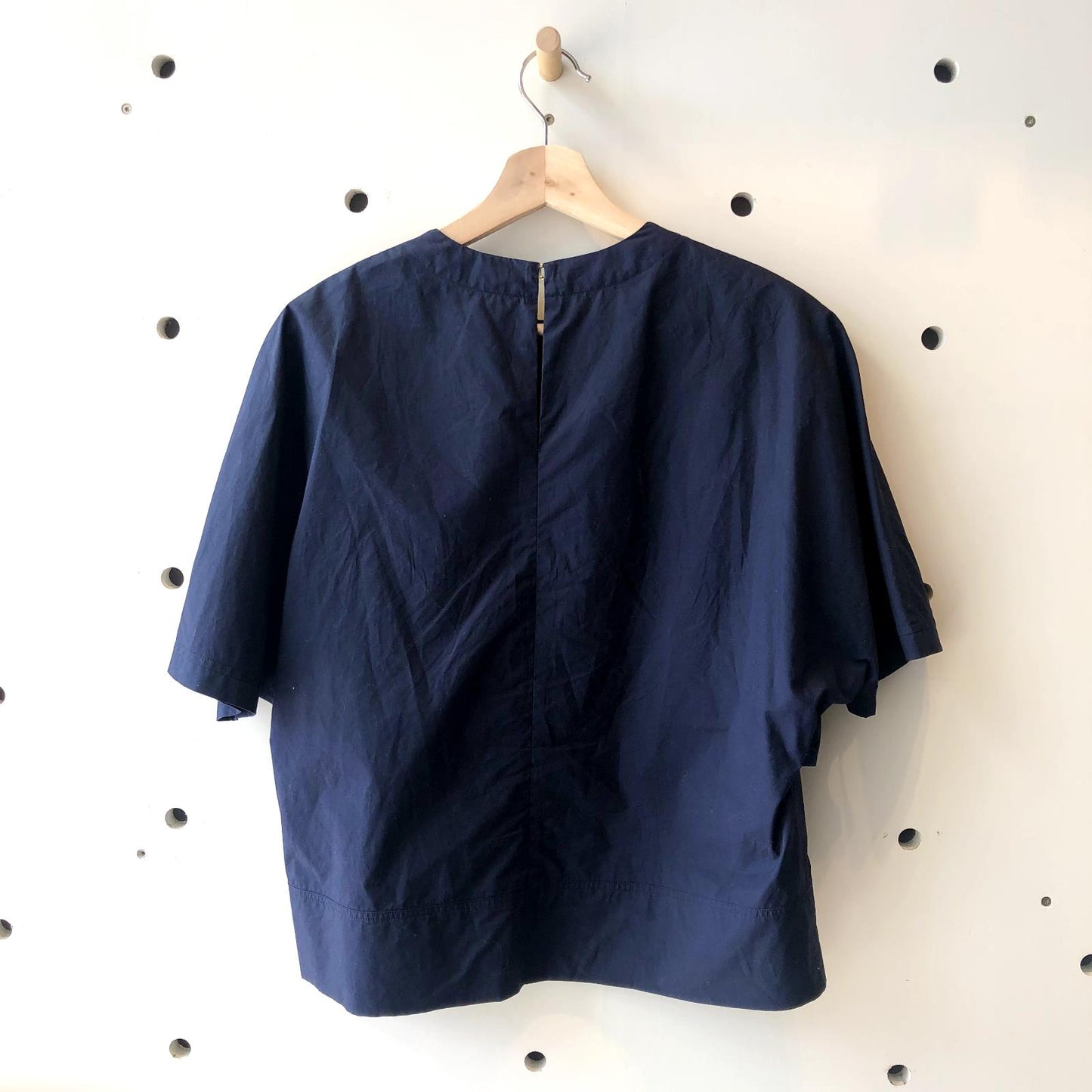 6 - The Row Navy BlueShort Sleeve Layered Cotton Shirt Top 0706AV