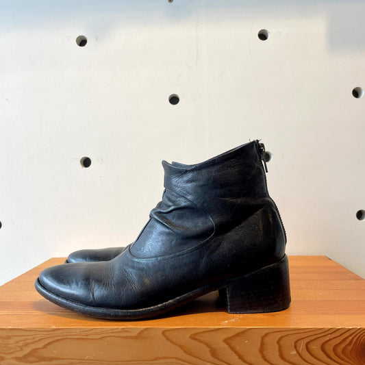 37.5 / 7.5 - La Bottega Di Lisa Black Leather Back Zip Ankle Booties Boot 0903MG
