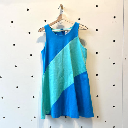 10 - Lisa Perry Colorblock Green Blue Sleeveless A Line Retro Dress 0601DE
