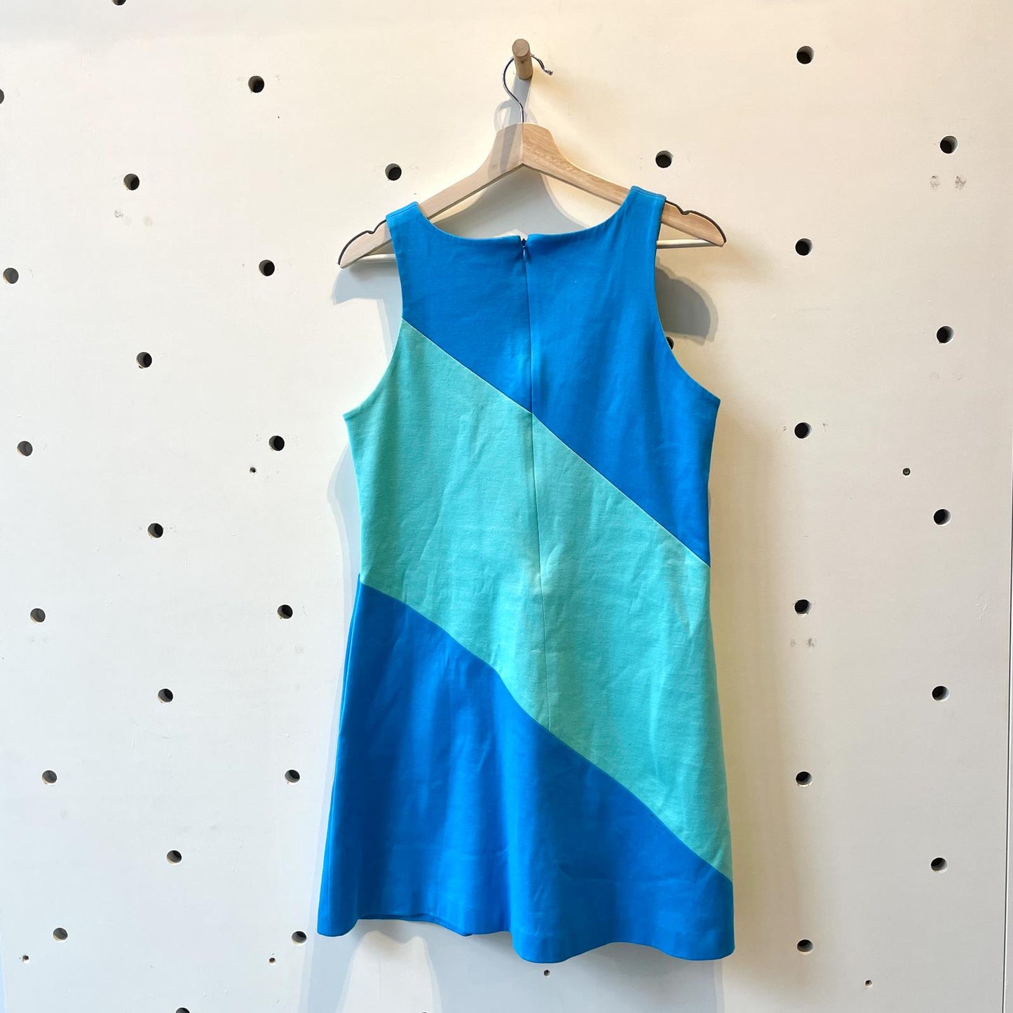 10 - Lisa Perry Colorblock Green Blue Sleeveless A Line Retro Dress 0601DE
