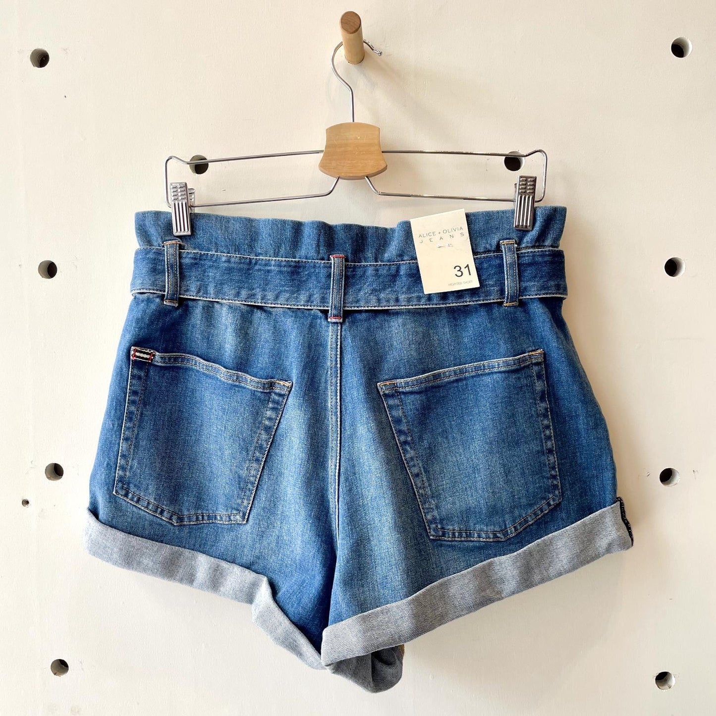 31 - Alice + Olivia High Waisted Denim Rosemary Paperbag Jean Shorts NEW 0716MD