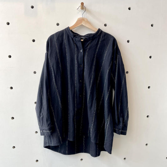 XL - Eileen Fisher Black 100% Wool Button Up Long Sleeve Shirt Top 0430RM