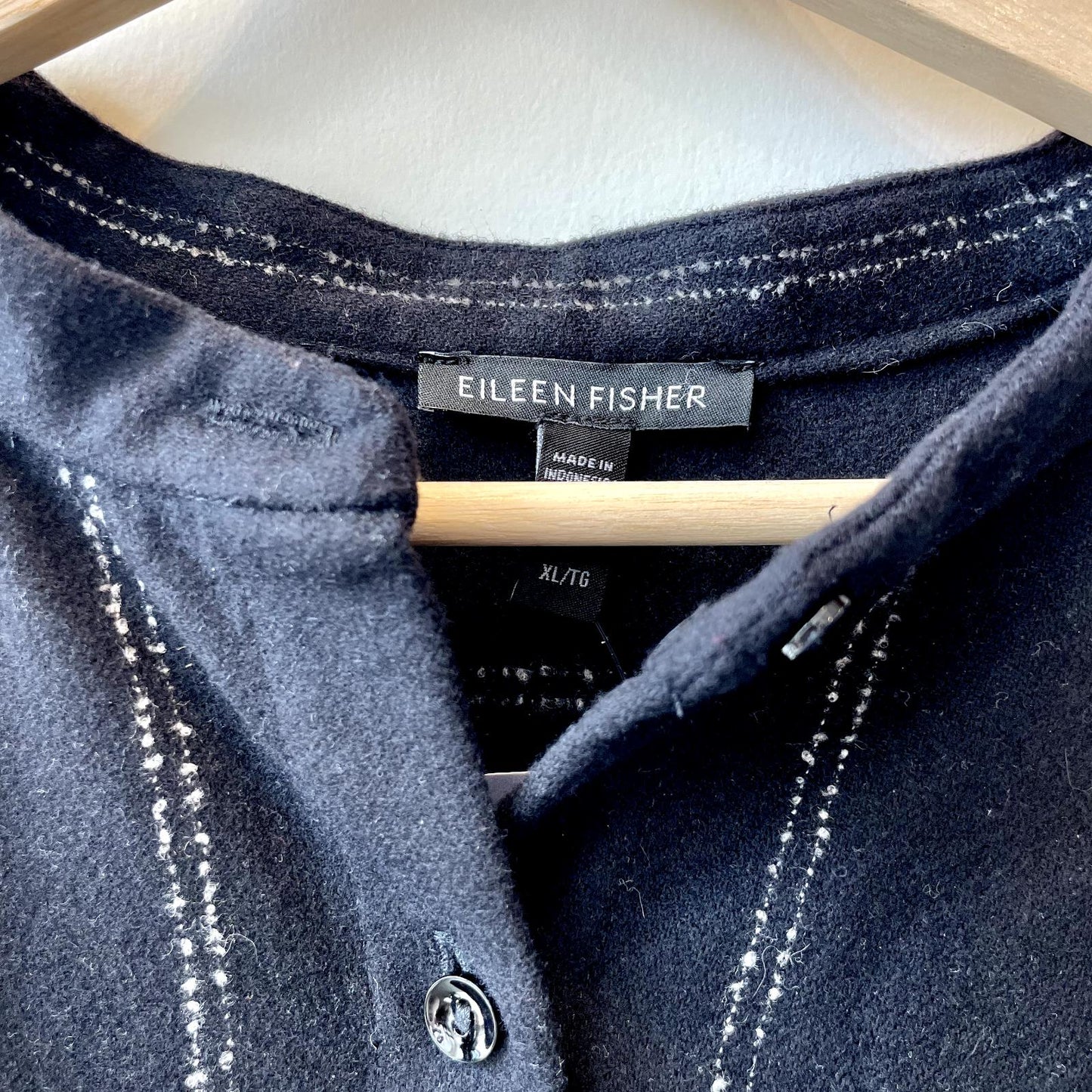 XL - Eileen Fisher Black 100% Wool Button Up Long Sleeve Shirt Top 0430RM