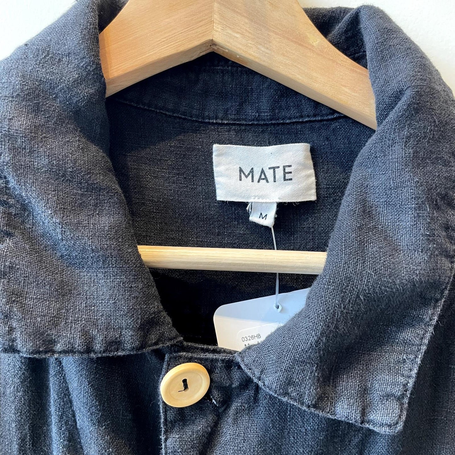 M - Mate The Label Black Long Sleeve Button Front Linen Blend Jumpsuit 0326HB