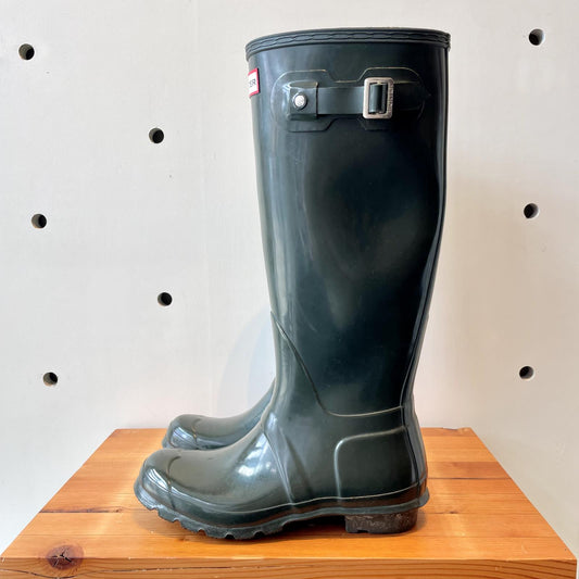 7 - Hunter Dark Green Classic Wellies Rubber Rain Original Tall Boots 1103BW