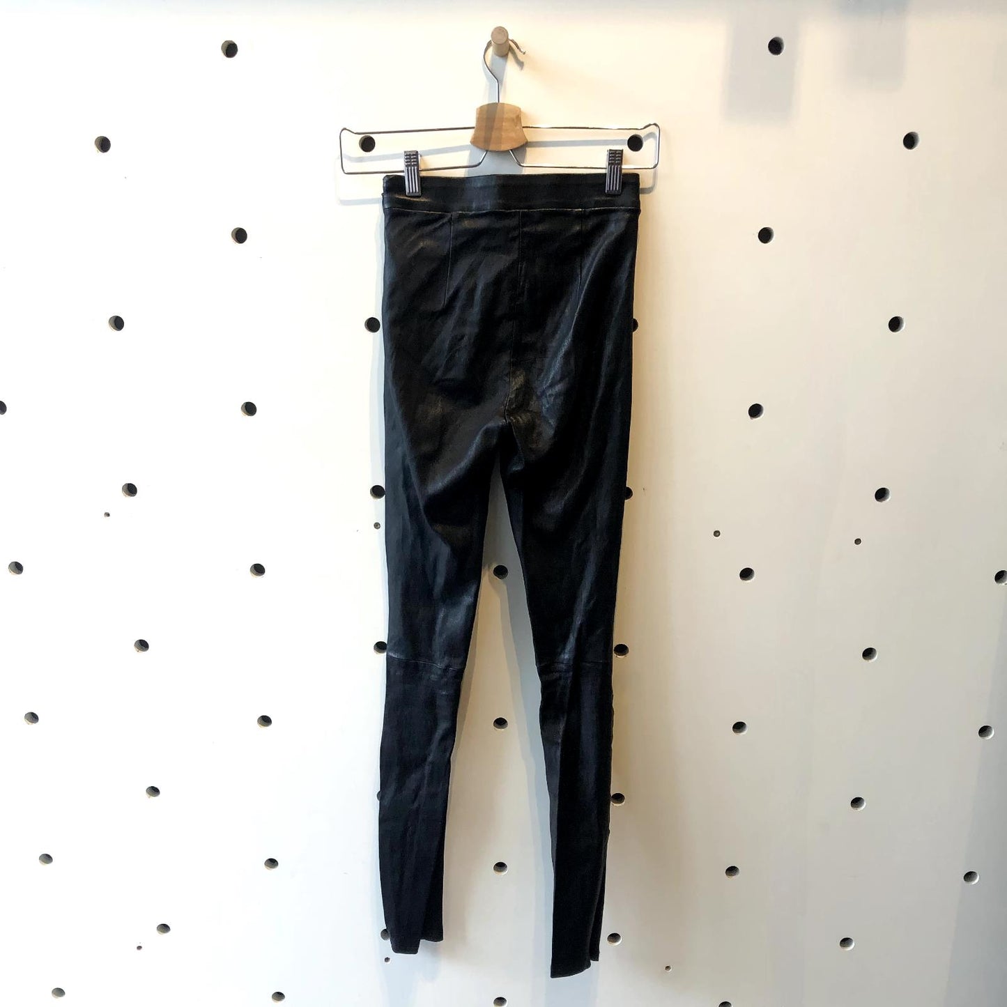 XS - FRAME Black Leather Skinny Stretch Pants Elastic Waist Leggings 0817SW