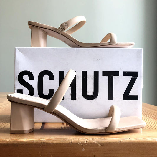 11 - Schutz Nude Ully Lo Leather Strappy Heels Sandals NEW w/ Box 0505FB