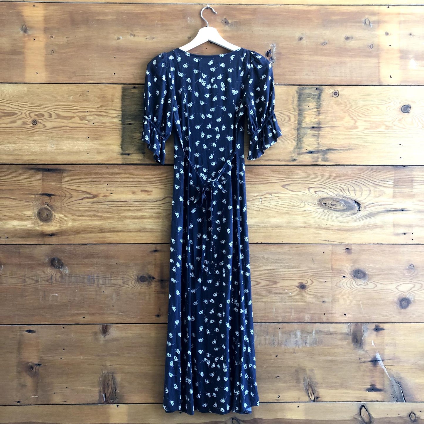 XS - Christy Dawn Black White Floral Print Short Sleeve Wrap Maxi Dress 0312IG