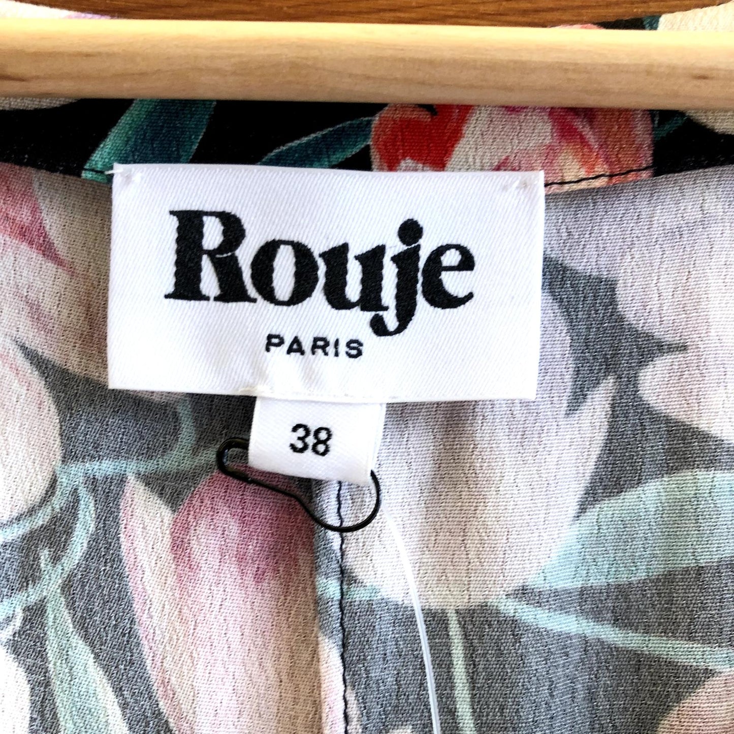 38 / M - Rouje Paris Black w/ Multi-Color Tulip Print 90s Mini Dress 0707AC