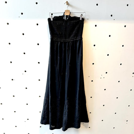 S - by Anthropologie Black Embroidered Eyelet Smocked Wide Leg Jumpsuit 1109SS