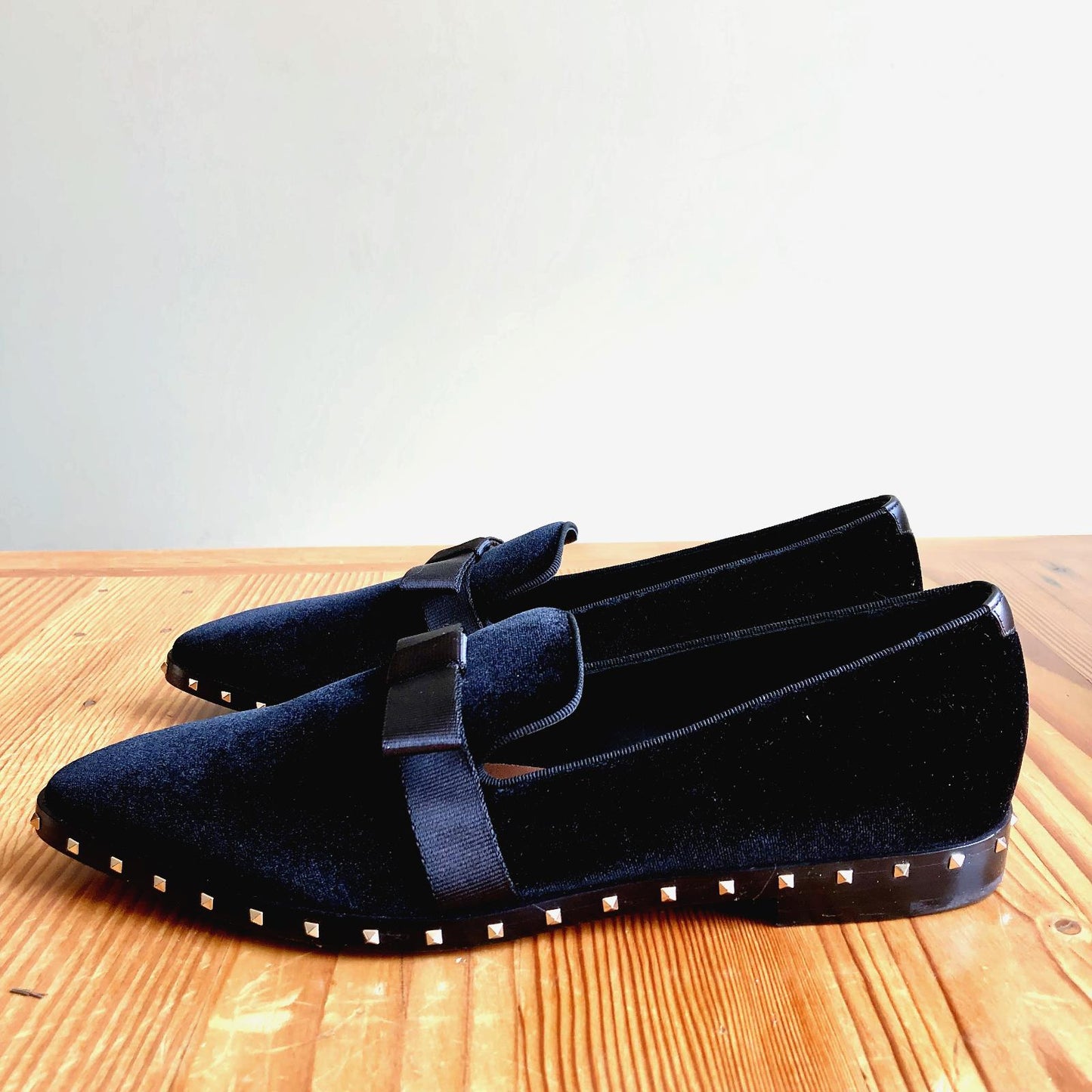 39 / 9 - Valentino $995 Black Velvet Rockstud Soul Stud Loafers Shoes NEW 0813CS