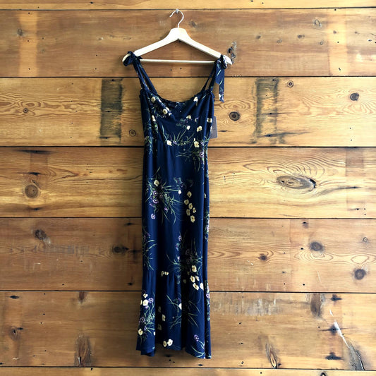 0 Petite - Reformation Navy Floral Print Tie Shoulder Jasen Midi 0312IG