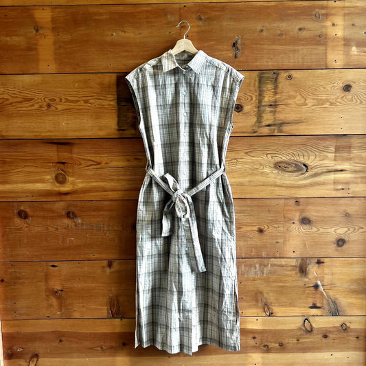 2 - Everlane Tan Brown Plaid Short Sleeve Tie Waist Midi Maxi Dress NEW 0805AB