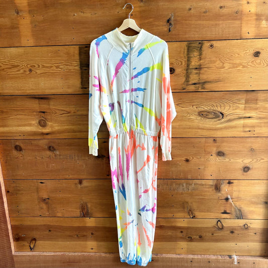 M - Lezat White Neon Tie Dye Restore Soft Terry Long Sleeve Jumpsuit 0818AK