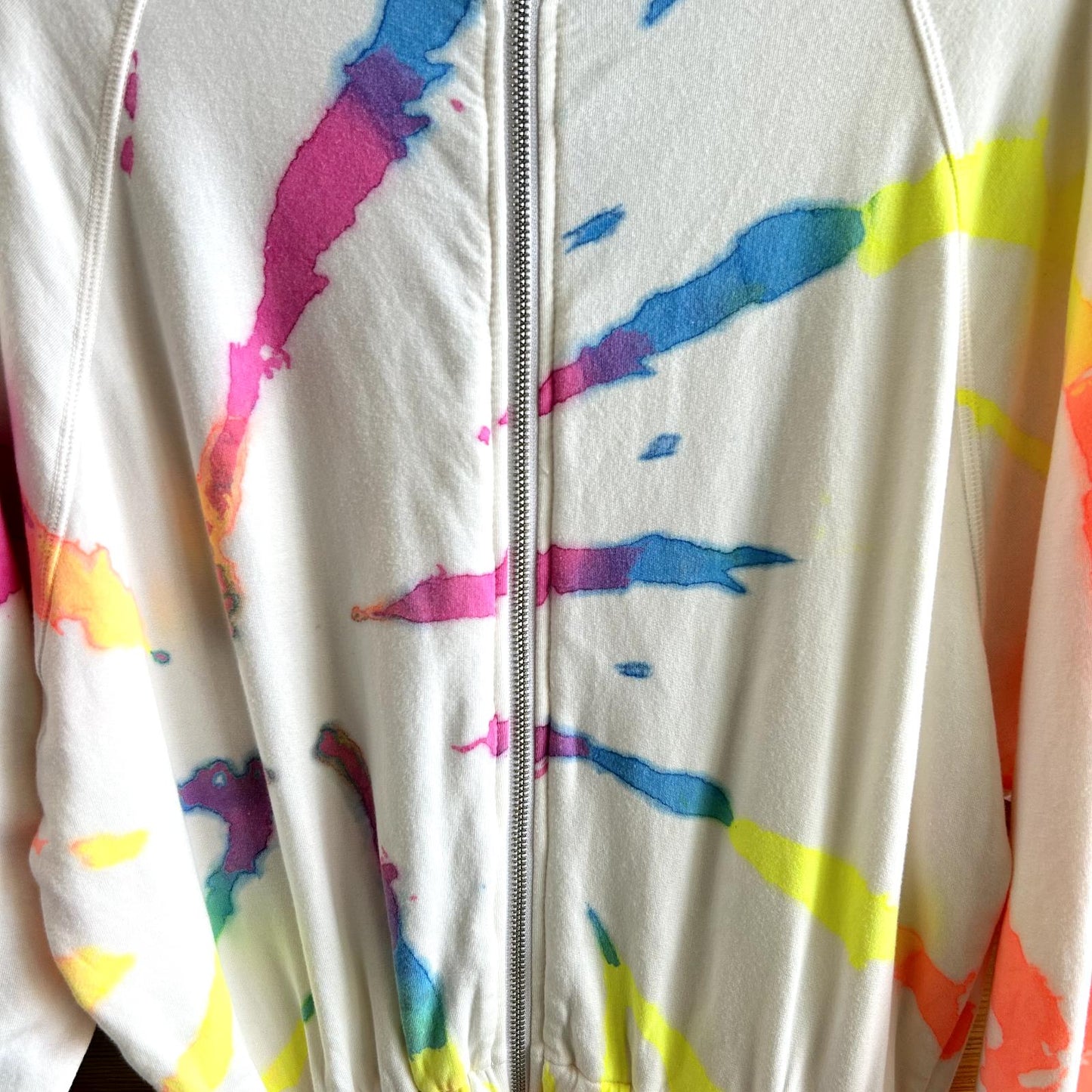 M - Lezat White Neon Tie Dye Restore Soft Terry Long Sleeve Jumpsuit 0818AK