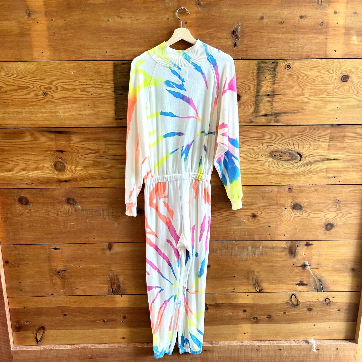 M - Lezat White Neon Tie Dye Restore Soft Terry Long Sleeve Jumpsuit 0818AK