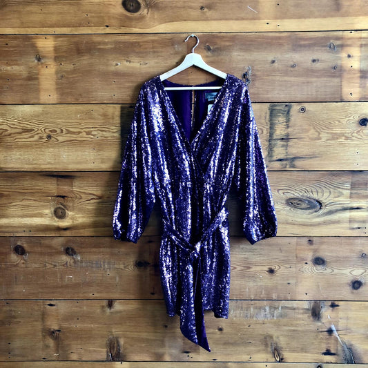 L - by Anthropologie Purple V Neck Lisabette Sequined Mini Dress 1021EM