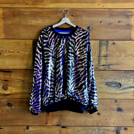 L - Any Old Iron $180 Nashville Zebra Sequined Oversized Sweater 1021EM