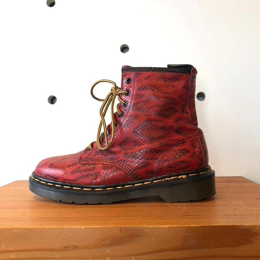 39 / 8 - Dr Martens Red Snake Boatex 1460 Rare 90's Vintage Boots / Box 0425SV