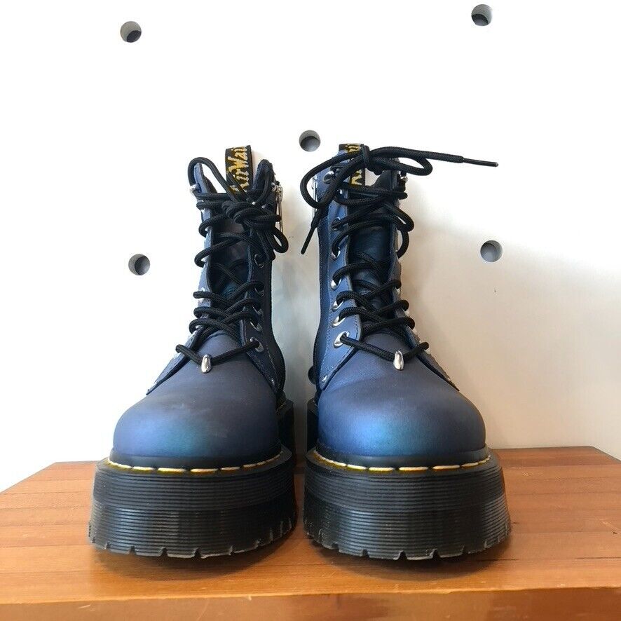 39 / 8 - Dr Martens Iridescent Jadon Deep Blue Pull Up Shift Boots w/ Box 0425SV