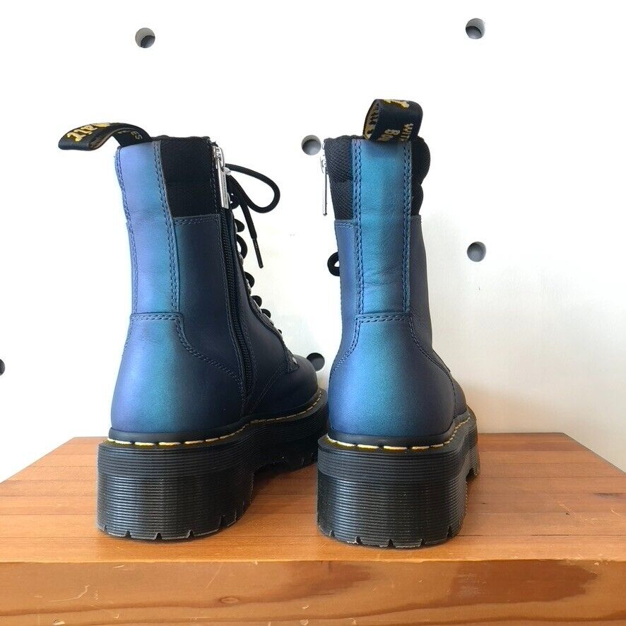 39 / 8 - Dr Martens Iridescent Jadon Deep Blue Pull Up Shift Boots w/ Box 0425SV