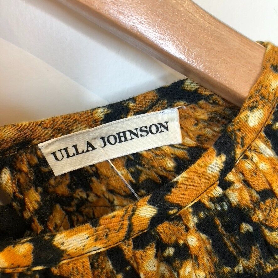 2 / M - Ulla Johnson Yellow Orange Abstract Print Amai Ruffle Sleeve Top 0520RL