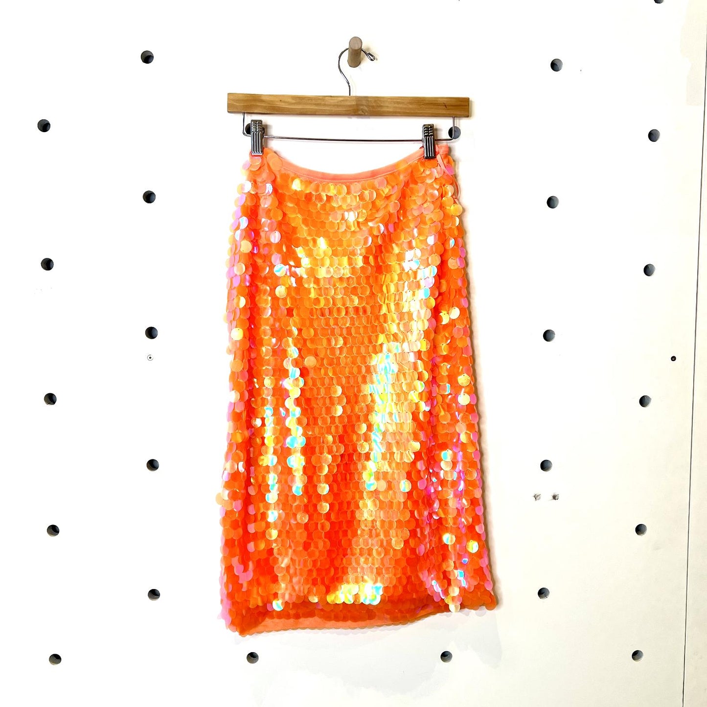 00 Petite - Anthropologie Neon Orange Sequin NEW Midi Paillette Skirt 0703SC