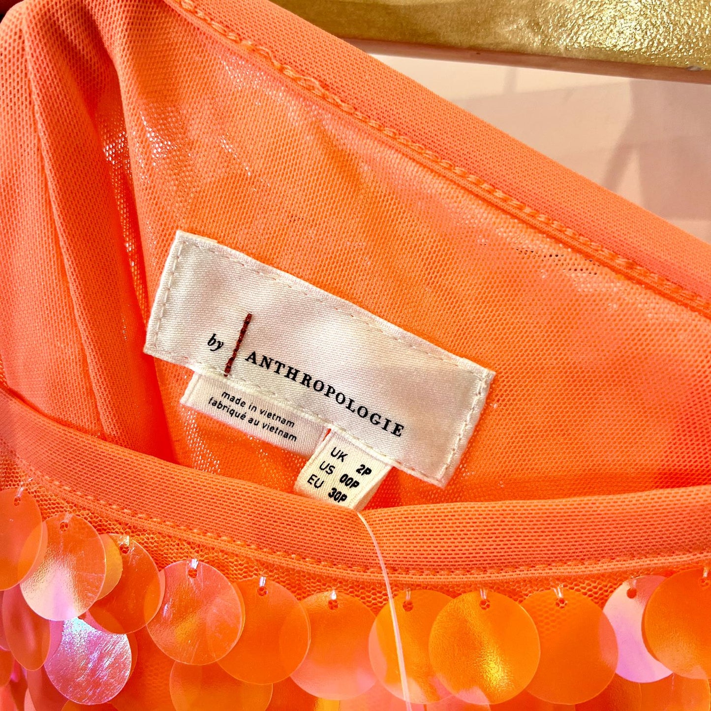 00 Petite - Anthropologie Neon Orange Sequin NEW Midi Paillette Skirt 0703SC