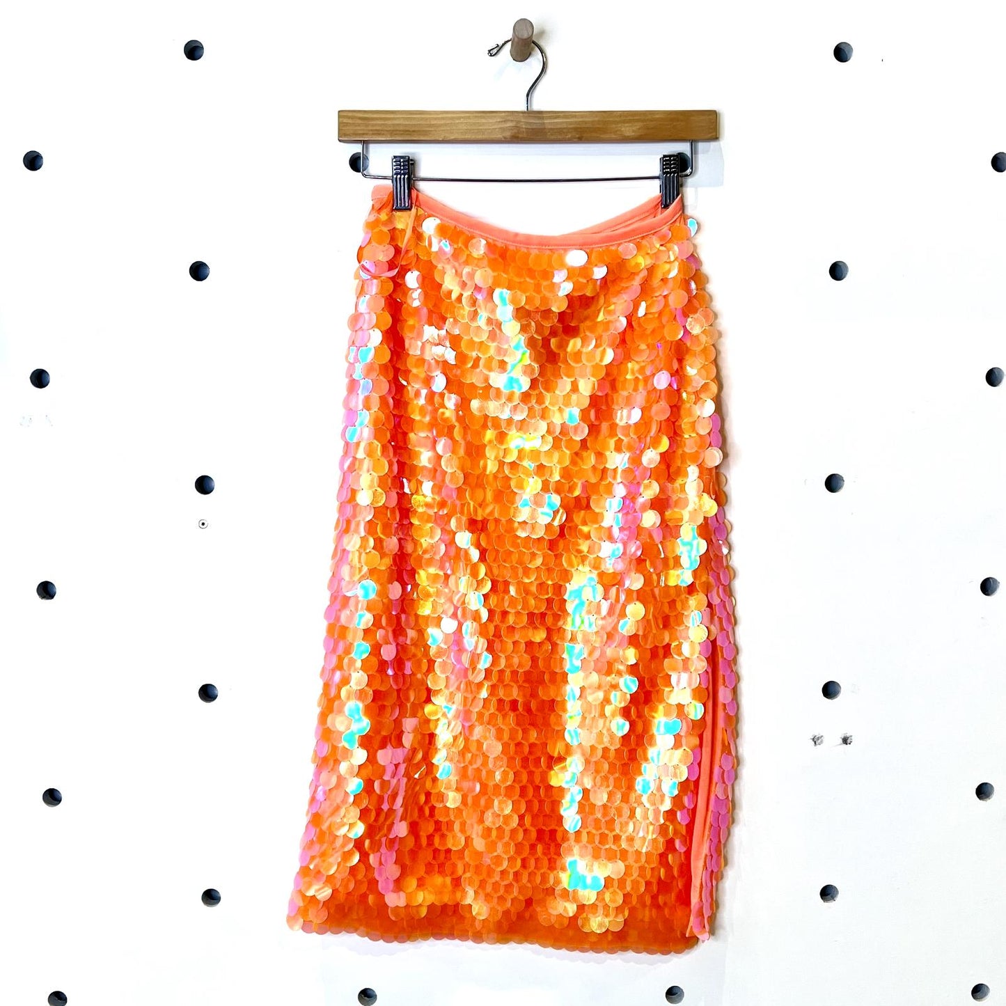 00 Petite - Anthropologie Neon Orange Sequin NEW Midi Paillette Skirt 0703SC