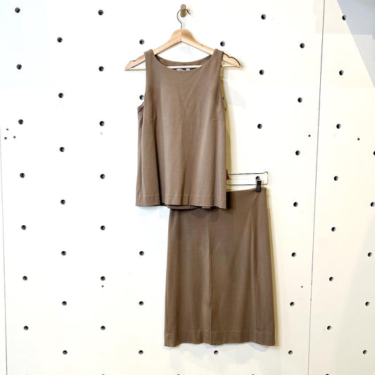 S / 6 - MM Lafleur Light Brown Knit Tank Top & Pencil Skirt Set Outfit 0204AB