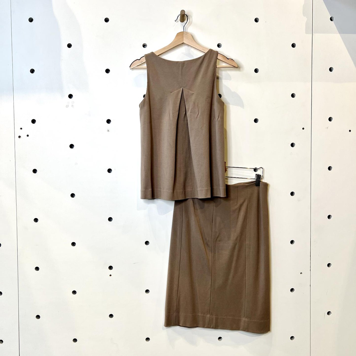 S / 6 - MM Lafleur Light Brown Knit Tank Top & Pencil Skirt Set Outfit 0204AB