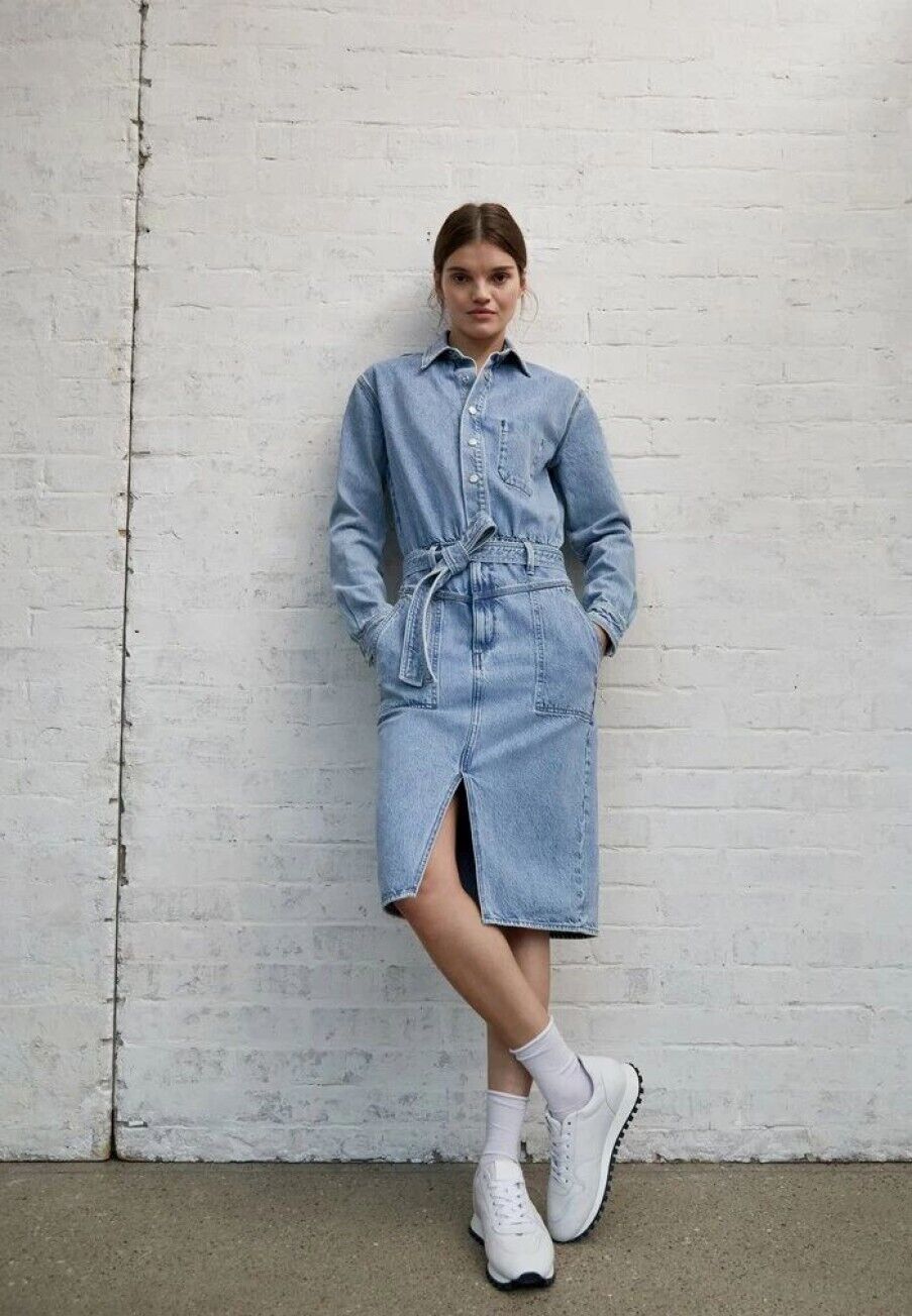 L - Rag & Bone Denim $350 Mia Long Sleeve Shirt Dress 1216JB