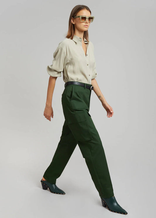 S - The Frankie Shop Forest Green NEW $250 Carrie Twill Cargo Pants 0917HB