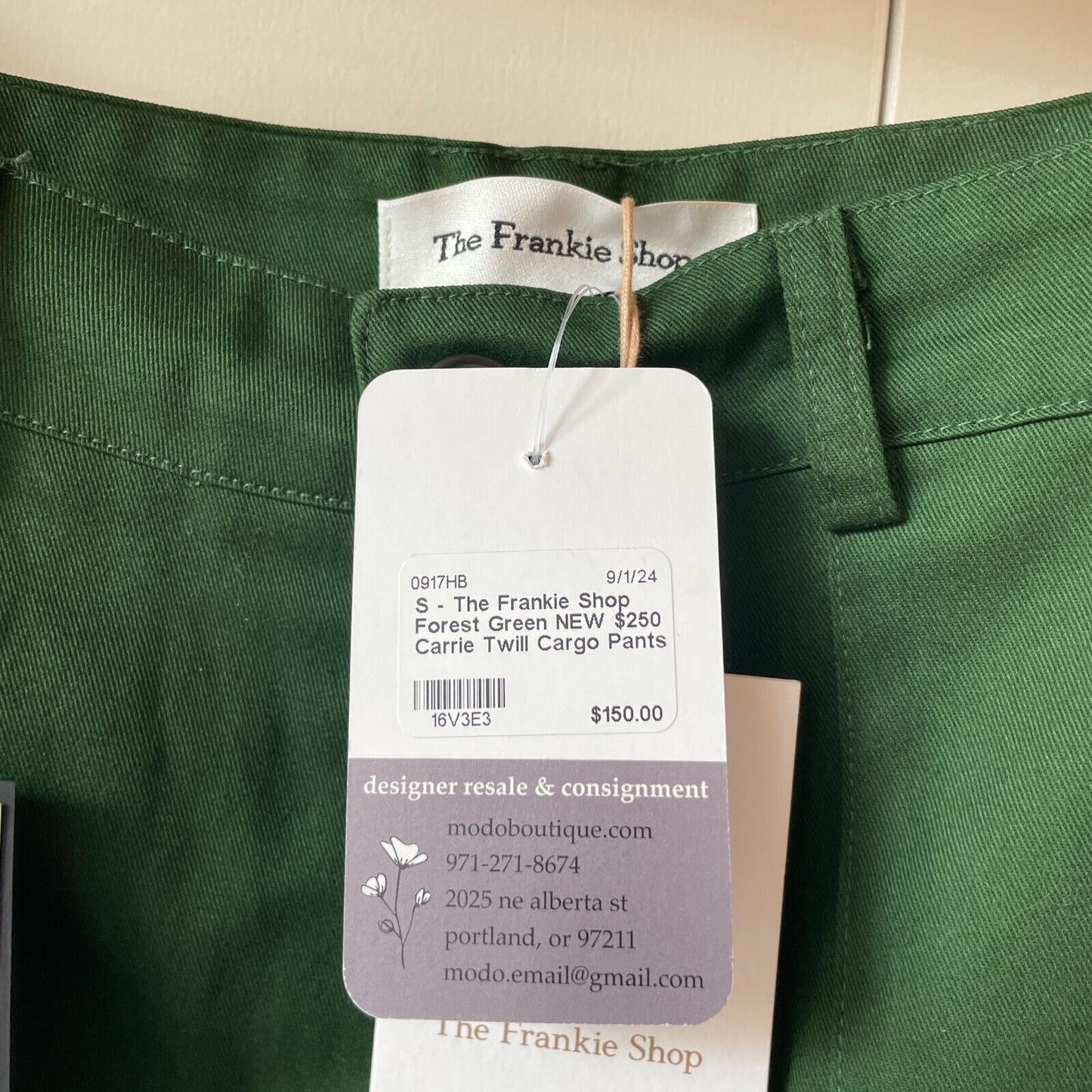 S - The Frankie Shop Forest Green NEW $250 Carrie Twill Cargo Pants 0917HB