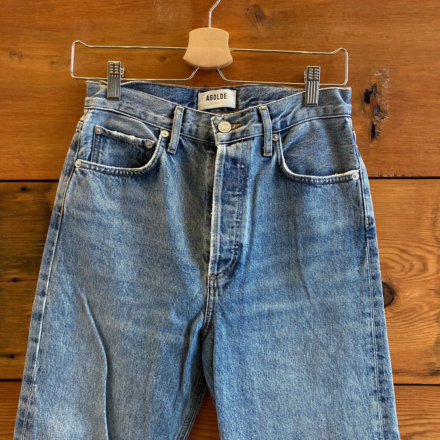 25 - AGOLDE Light Wash 90's High Rise Waist Straight Leg Button Fly Jeans 0425GN