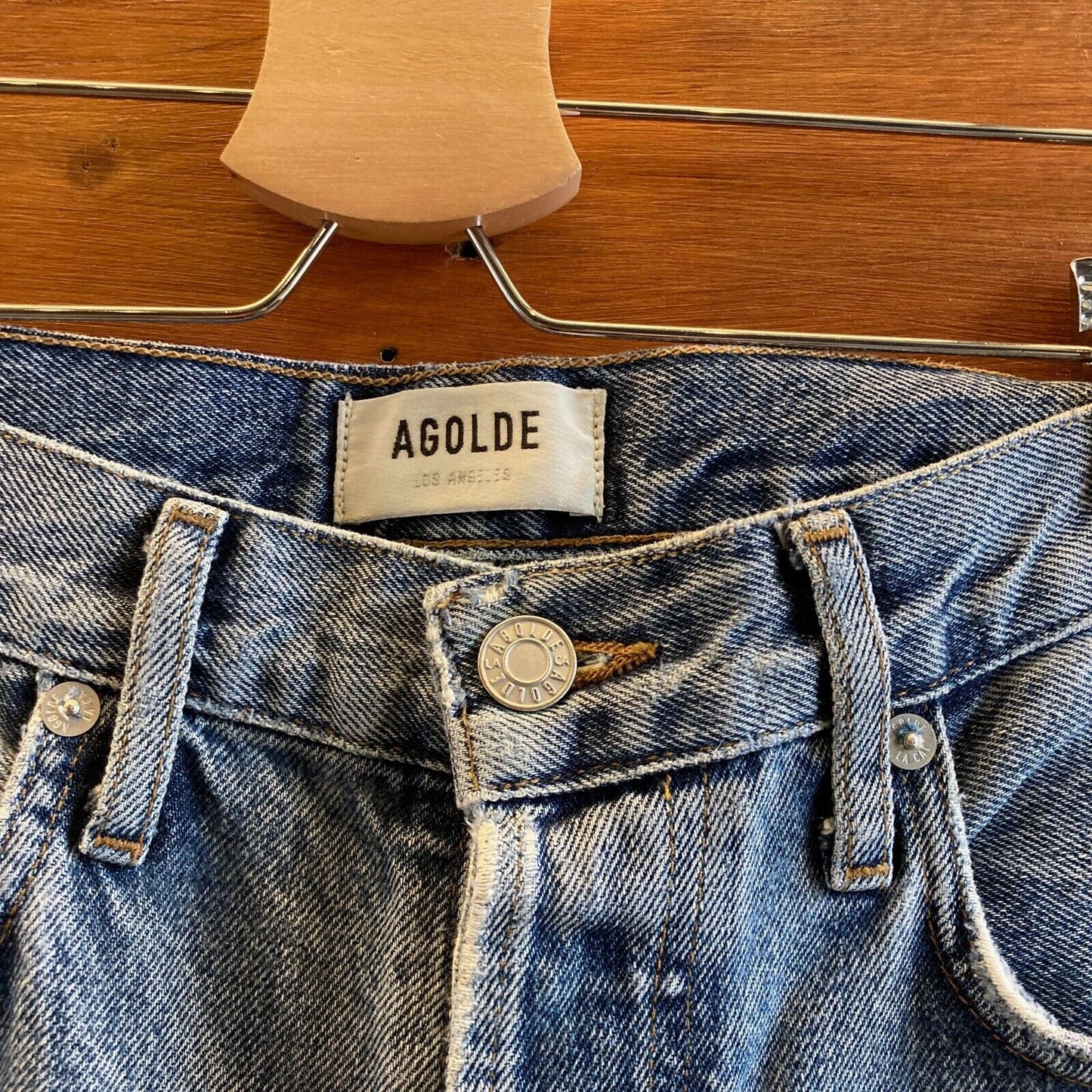 25 - AGOLDE Light Wash 90's High Rise Waist Straight Leg Button Fly Jeans 0425GN