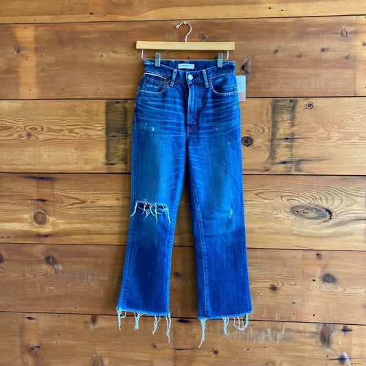 24 - Moussy Dark Wash Distressed Straight Leg Frayed Hem High Rise Jeans 1202NB