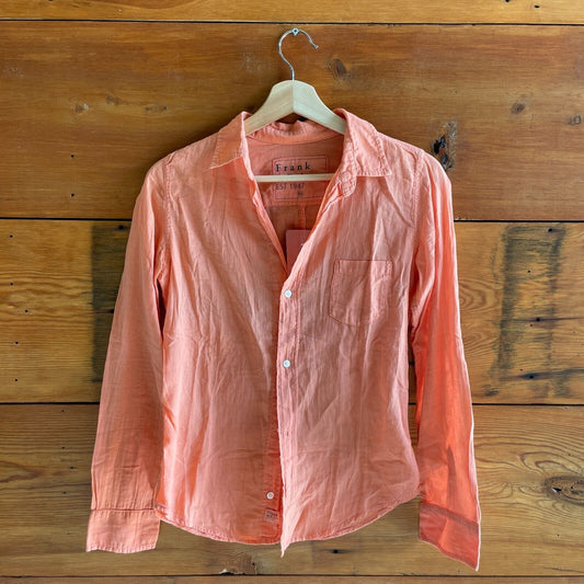 XS - Frank & Eileen Orange Semi-Sheer Button Front Barry Shirt Top 0206SB