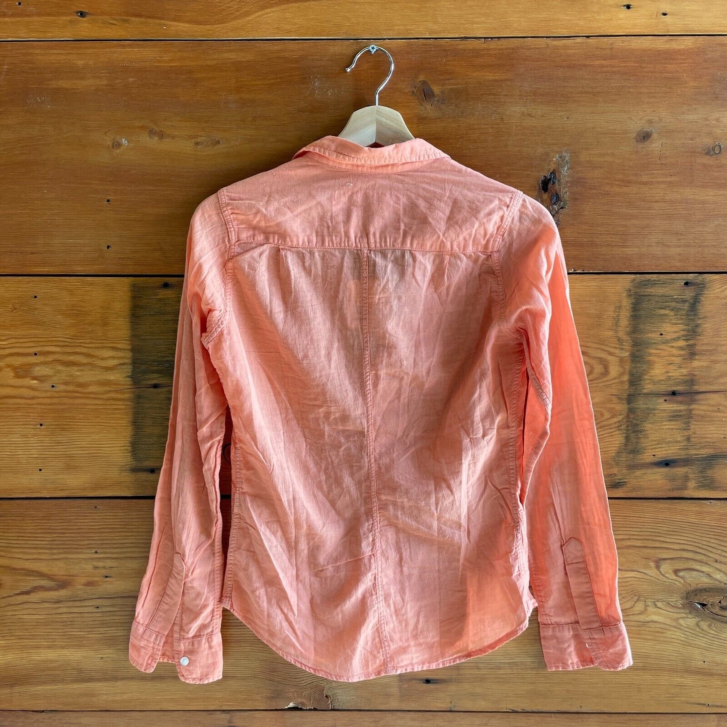 XS - Frank & Eileen Orange Semi-Sheer Button Front Barry Shirt Top 0206SB